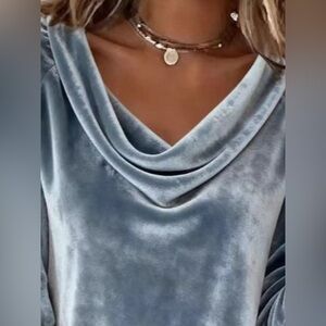 Velvet Cowl Neck Long Sleeve T-Shirt